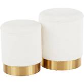 Marla Nesting Ottoman Set in Cream Plush Fabric & Gold Metal